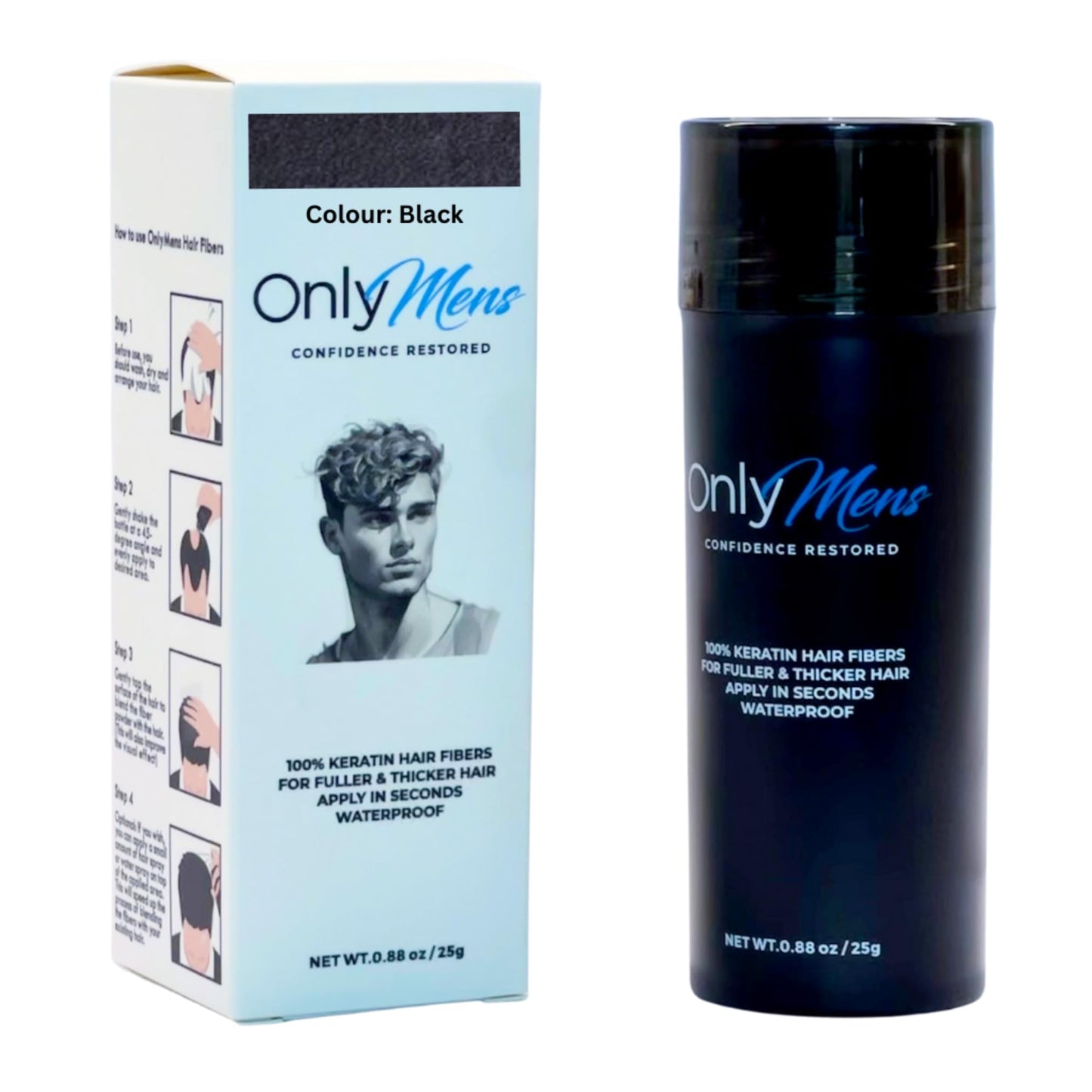 OnlyMens Hair Building Powder Fibers | Black 25g | 0.88oz Hair Powder for Thinning Hair - Fuller Looking Hair Instantly