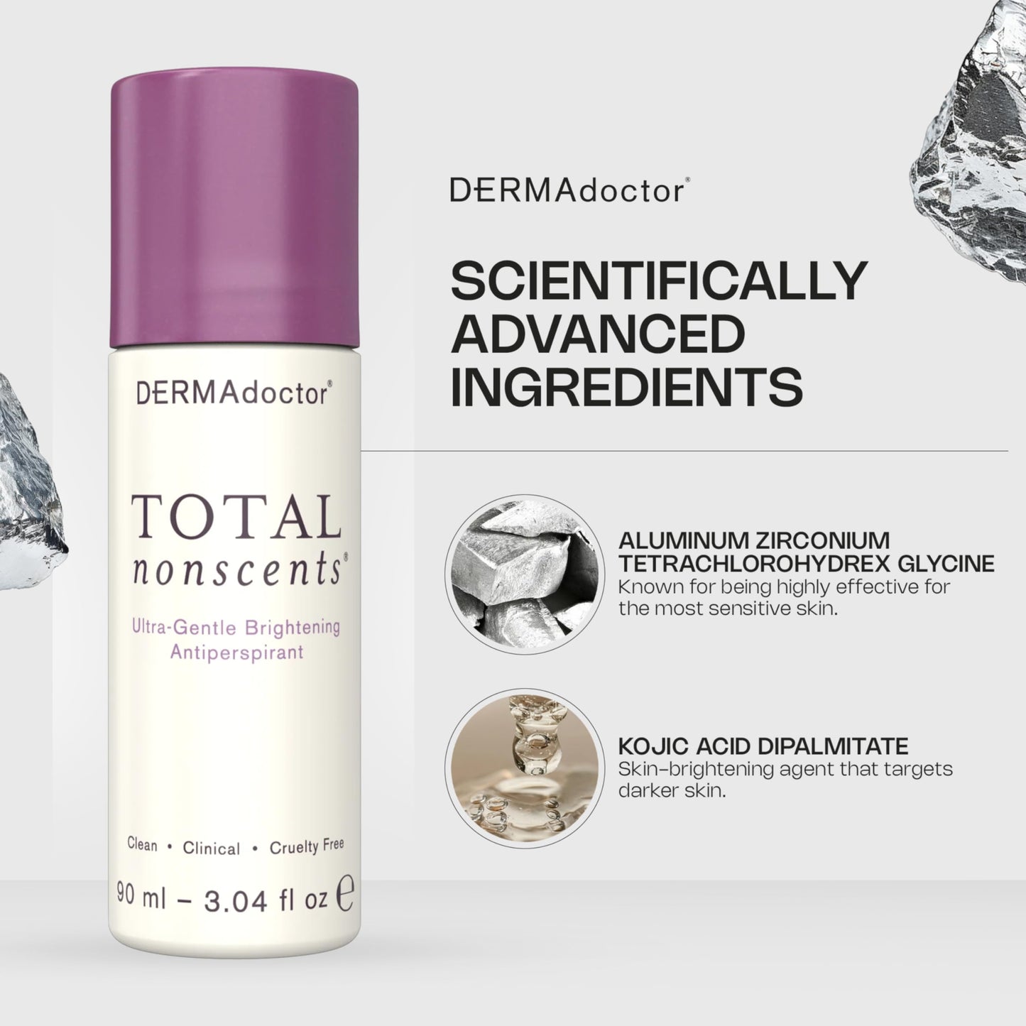 DERMAdoctor Total NonScents Ultra-Gentle Illuminator Antiperspirant Sensitive Skin. Unscented, Clinical Strength Antiperspirant for Men & Women; Hypoallergenic Roll On Deodorant - 3 oz