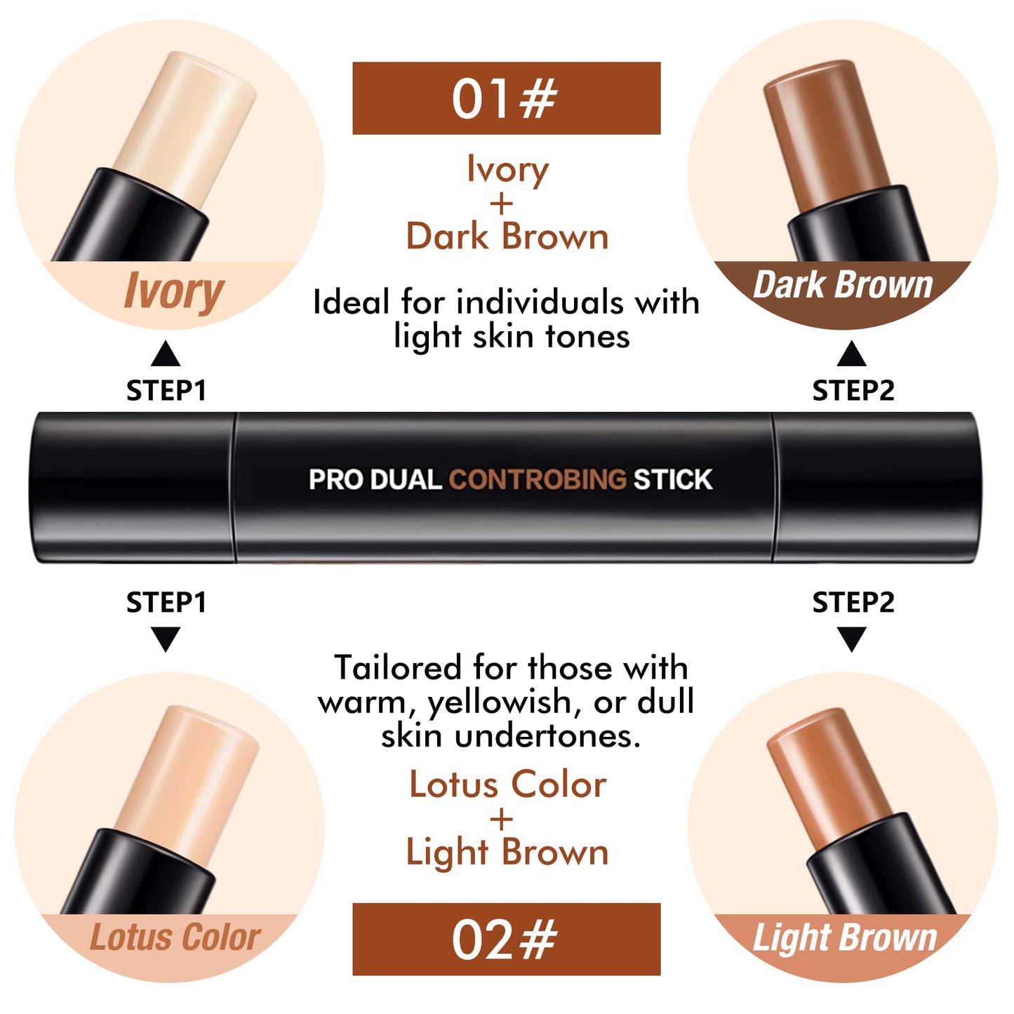 ONLYOILY 4 Colors Cream Contour, Stick Palette, Contouring Concealer, Stick Primer, Face Makeup Kit for Beginners, Cream Concealer and Highlight Stick(#1+2)