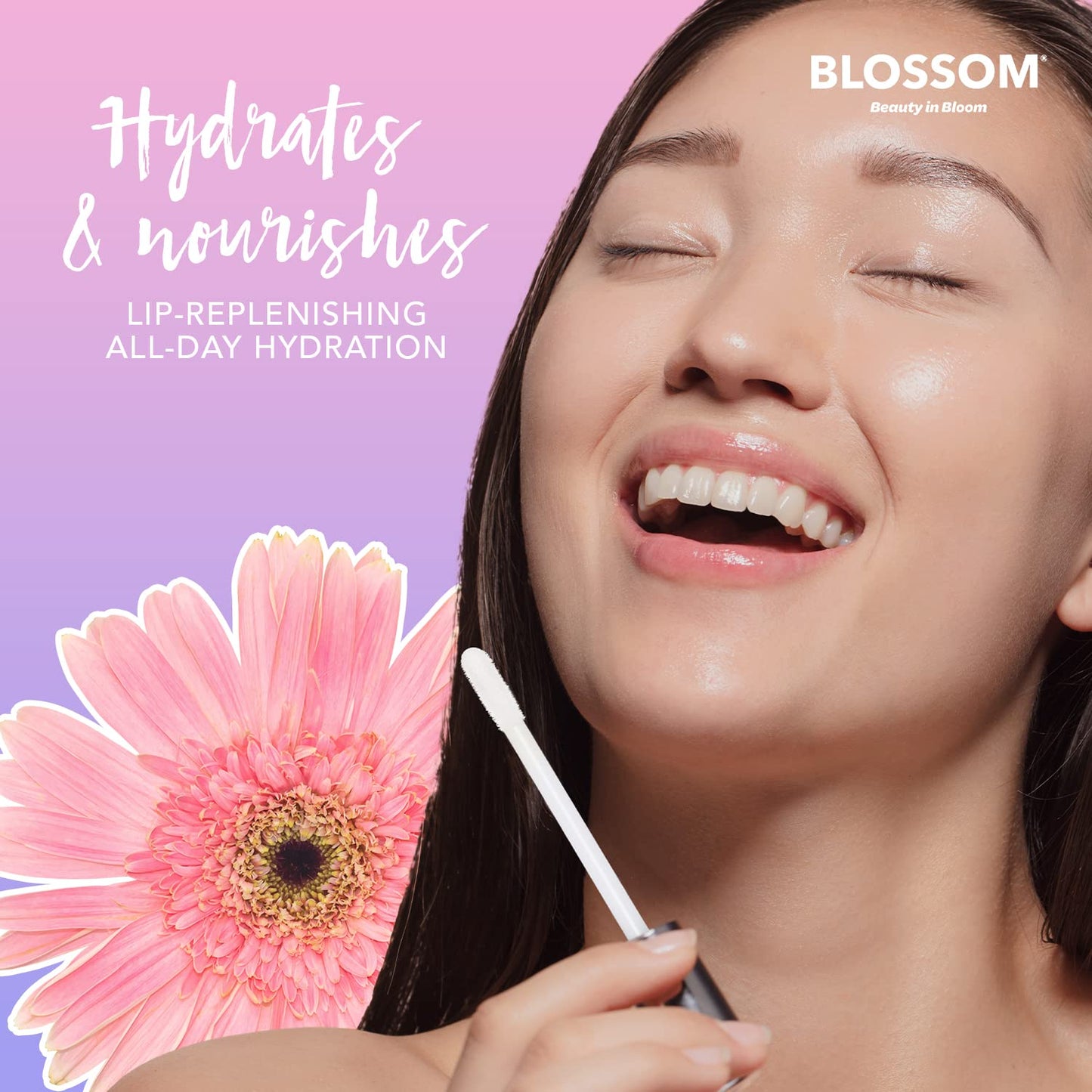 Blossom Moisturizing and Hydrating Shimmer Sparkle Lip Oil with Olive Oil + Grape Seed Oil, Infused with Real Flowers, 3g, Coconut