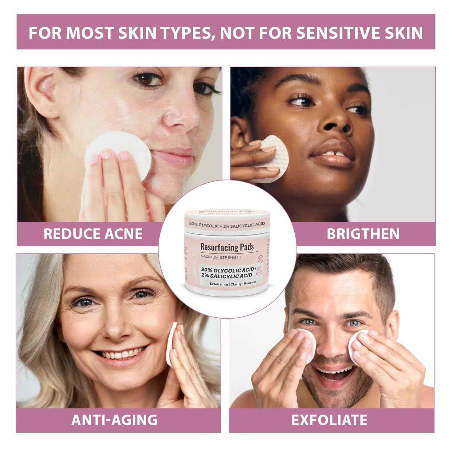 Glycolic Acid 20% & Salicylic Acid 2% Face Exfoliating Pads (50 Count)- Facial Peel Pads for Anti-Aging, Cleansing, Resurfacing, Brightening, Blemish Control, Revealing Clear, Glowing, Youthful Skin