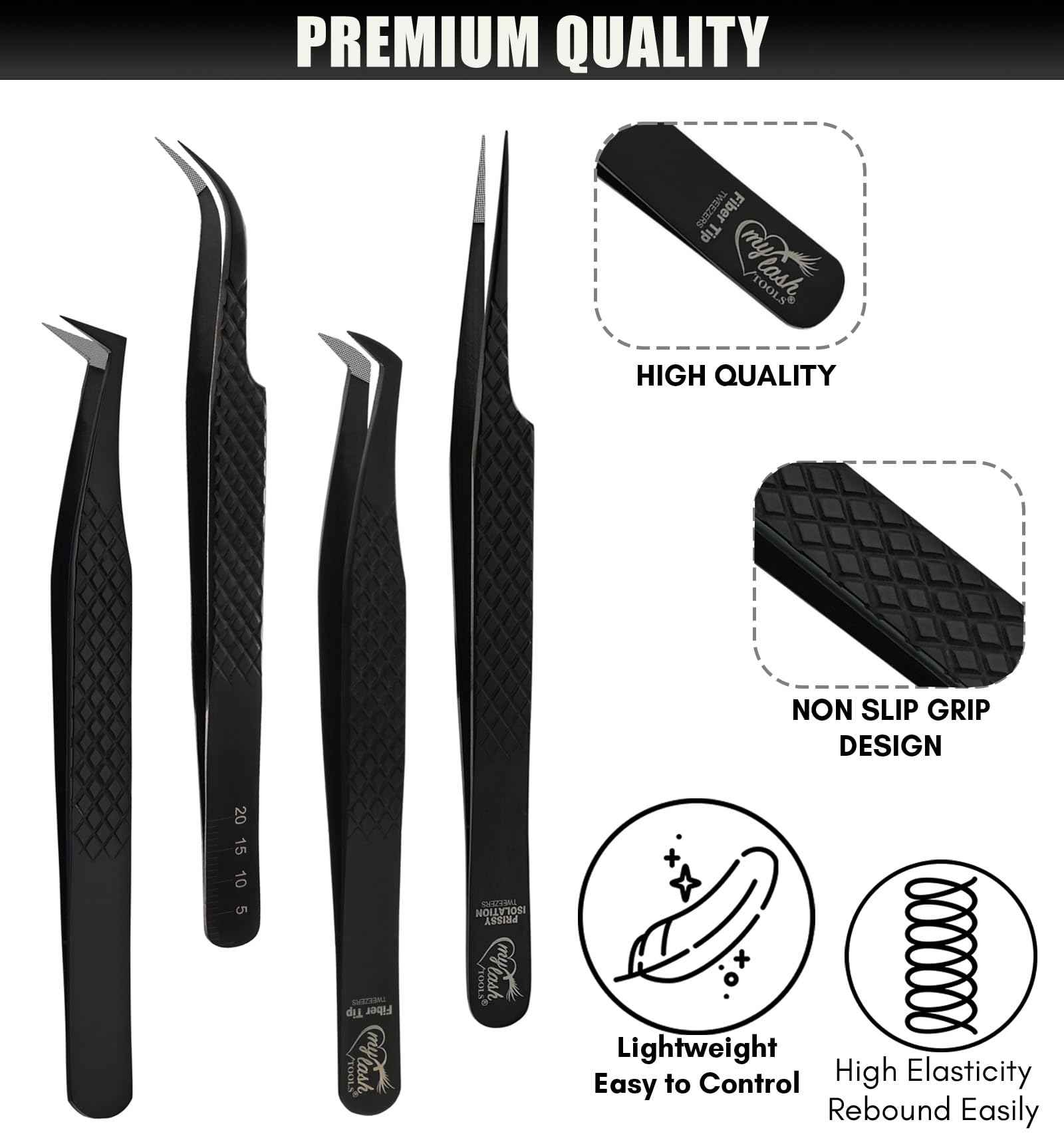 My Lash Tools Eyelash Extension Tweezers Fiber Tip Lash Tweezers, Precision Boot Fiber Tip Volume Tweezers for Lash Extensions Japanese Steel Curved & Isolation Tweezer pinzas para pestaas (4pcs Set)