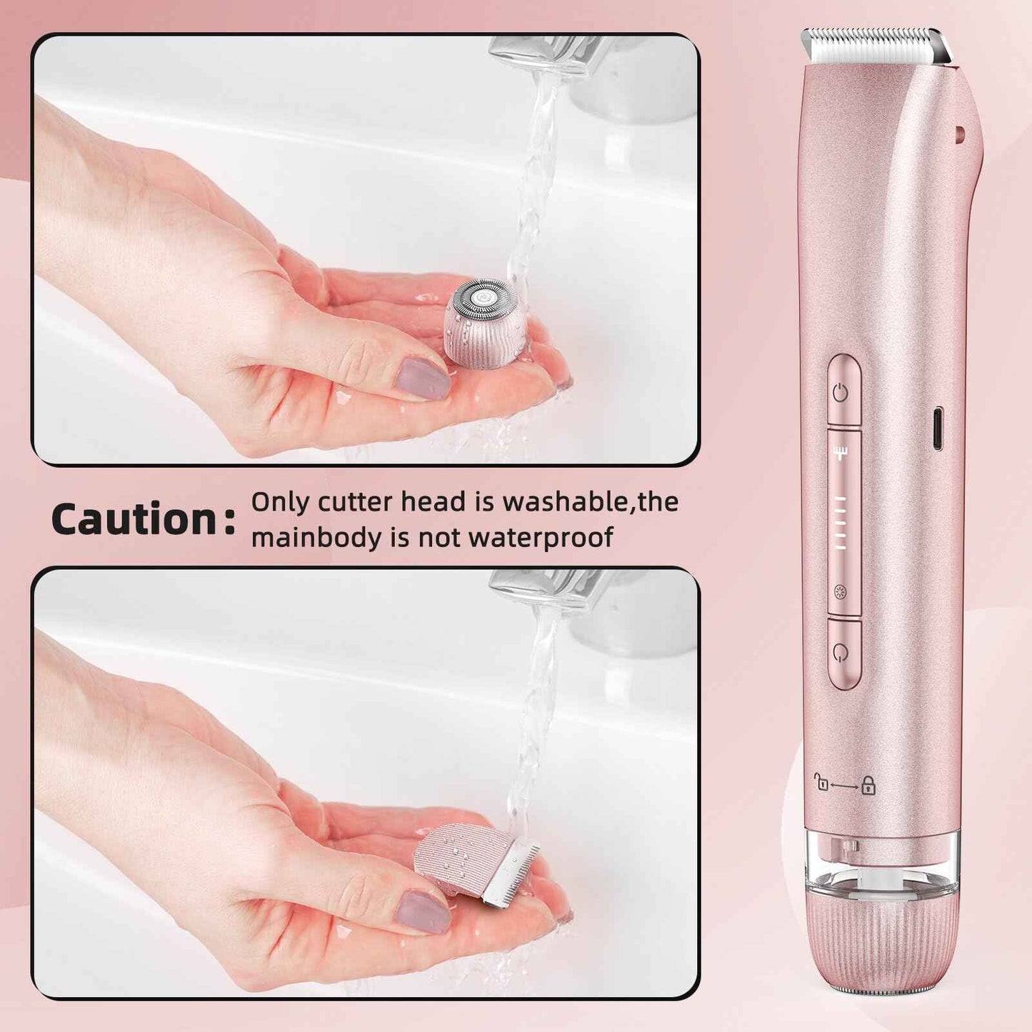 Bikini Trimmer for Women,Bikini Razor for Women Pubic Hair, 2 in 1 Wet & Dry Use Groomer,Painless Body Hair Trimmer for Face Legs Underarm Electric Shavers Razors Rechargable IPX7 Waterproof (Pink)