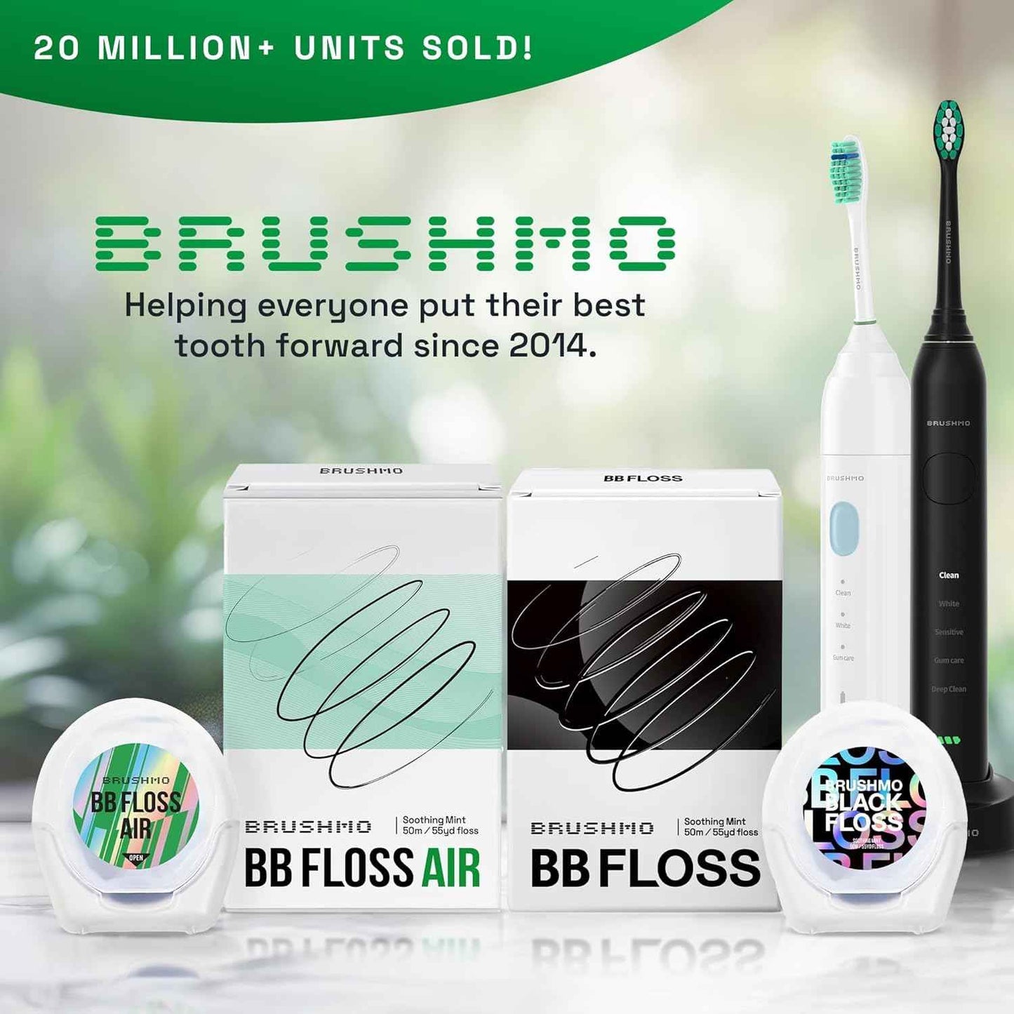 Brushmo Black Floss Air (BB Floss Air) - Ultra Soft & Thin Expanding Gum-Friendly Soothing Mint Dental Floss, Natural Wax Helps Remove Plaque from Teeth, Dentist Designed PTFE & PFAS Free, 275 yd