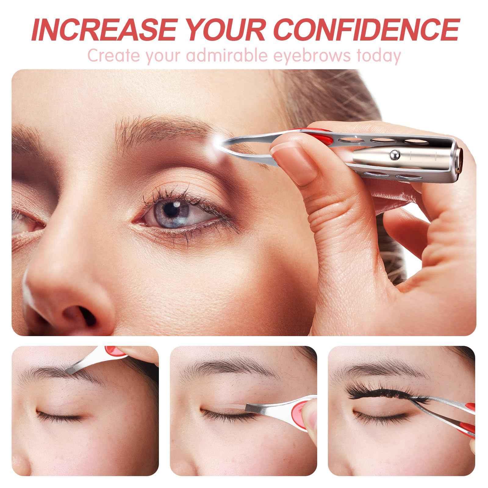 Tatuo 6 Pcs Light Stainless Steel Tweezers with LED, Makeup Eyelash Eyebrow Hair Removal Illuminating Lighted Tweezers for Precision Men Women(Red, Purple, Dark Blue)