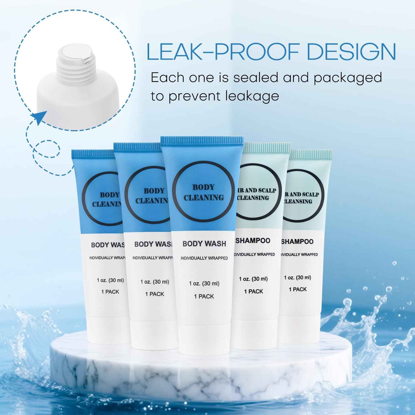 RSQAZQ Travel Size Shampoo and Body Wash Bulk, Individually Wrapped Hotel Mini Shower Gel and Small Men Women Cleansing Toiletries Amenities for Hotel/Vacation/Homeless 1 oz (3.7inch, Count, 60)