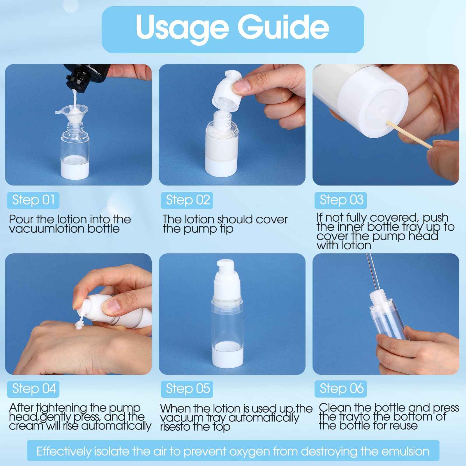 Meanplan 43 Pack Airless Pump Jars Set 1.7/1/0.7/0.5/0.34/0.17oz Clear Skincare Containers with Label Bag Refillable Makeup Skincare Travel Size Empty Bottles for Toiletries, Lotion, Liquid, Cream