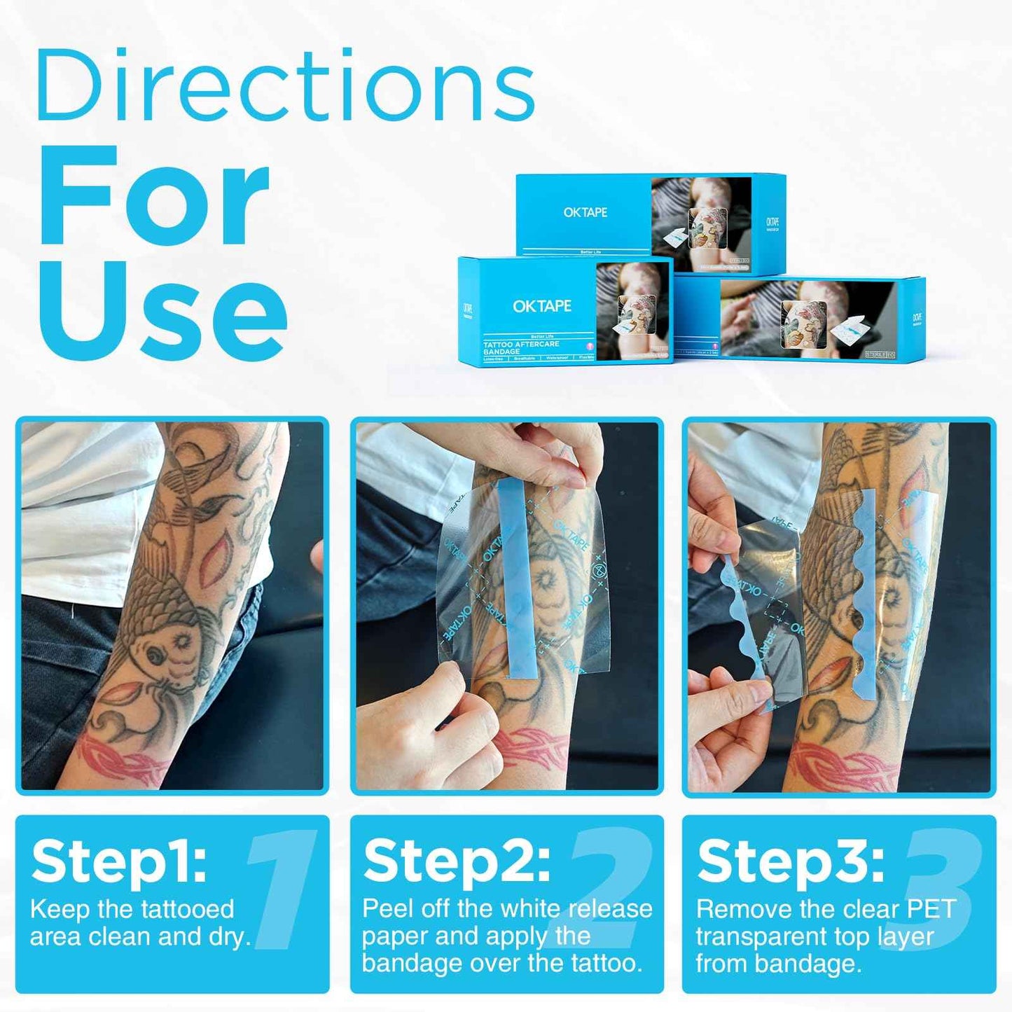 OK TAPE Tattoo Aftercare Bandage with Sliding Cutter(6 in x 6 yd),Second Skin Tattoo Cover Up Patch for Faster Healing and Skin Recovery,Waterproof Transparent Latex-Free Film,Tattoos Supplies