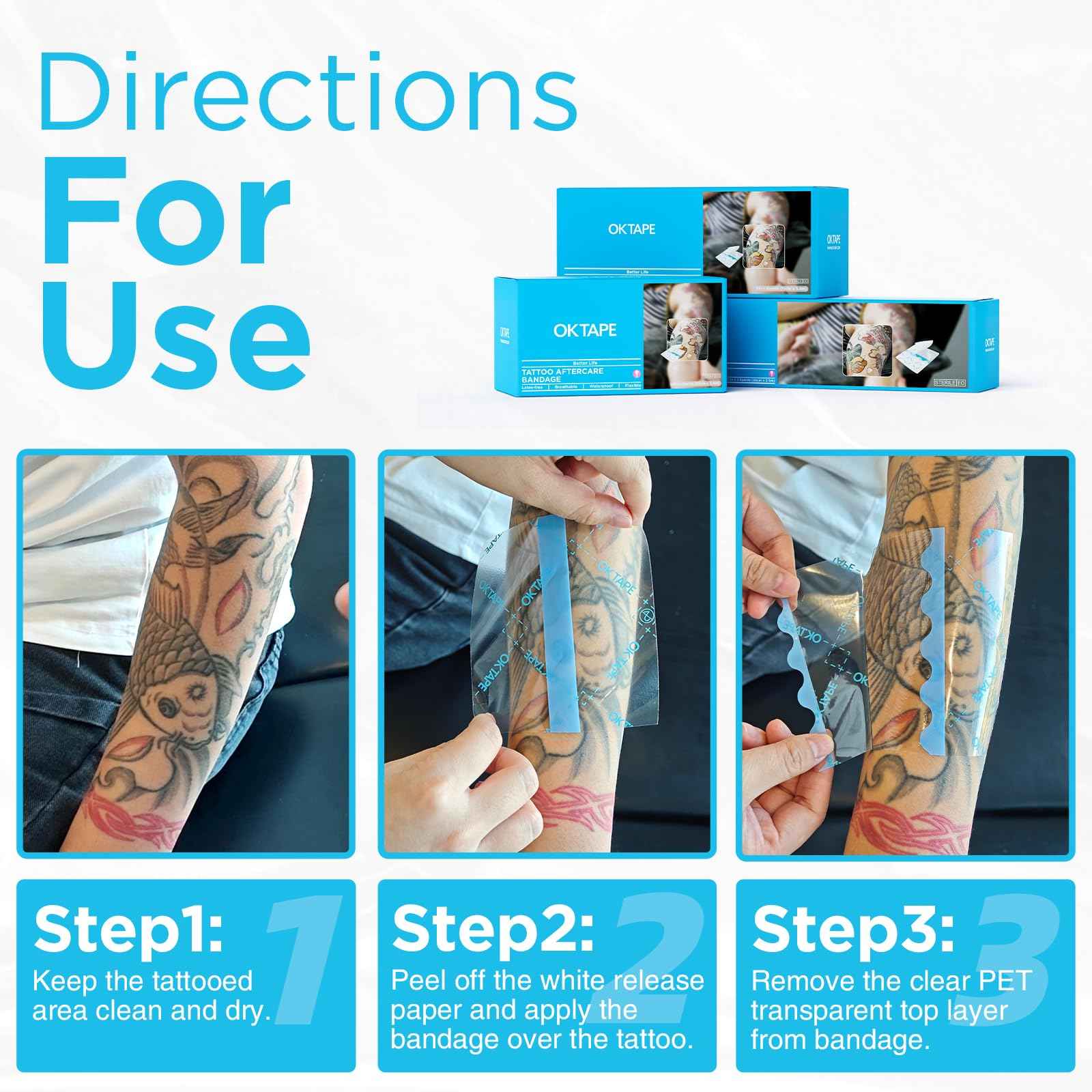 OK TAPE Tattoo Aftercare Bandage with Sliding Cutter(6 in x 6 yd),Second Skin Tattoo Cover Up Patch for Faster Healing and Skin Recovery,Waterproof Transparent Latex-Free Film,Tattoos Supplies