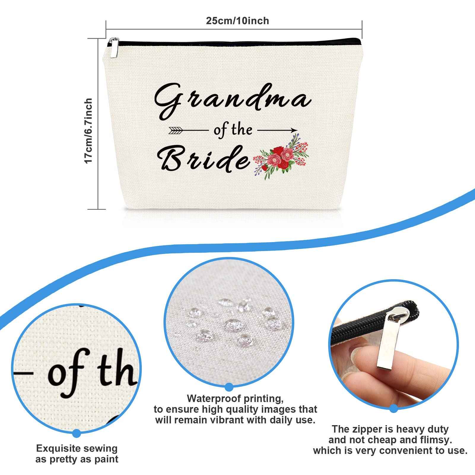 Grandma of the Bride Makeup Bag Gifts Grandmother of the Bride Gift Wedding Party Bridal Shower Engagement Birthday Gift for Grandma of the Bride Grandmother Gift from Granddaughter Cosmetic Bag Pouch