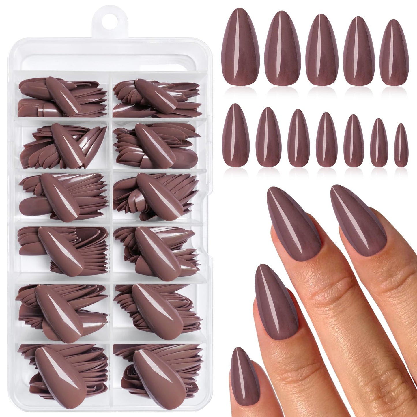 Lifextol 240PC Brown Almond Press on Nails Medium Fake Nails Press ons, False Acrylic Nails Press on Nails Almond Glue on Nails Artificial Nail Tips Fingernails Stick on Nails with Glue&Adhesive Tabs