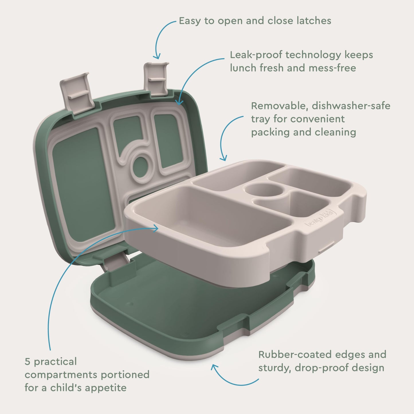 Bentgo Kids Prints Leak-Proof, 5-Compartment Bento-Style Kids Lunch Box - Ideal Portion Sizes for Ages 3-7, Durable, Drop-Proof, Dishwasher Safe, & Made with BPA-Free Materials (Dino Fossils)