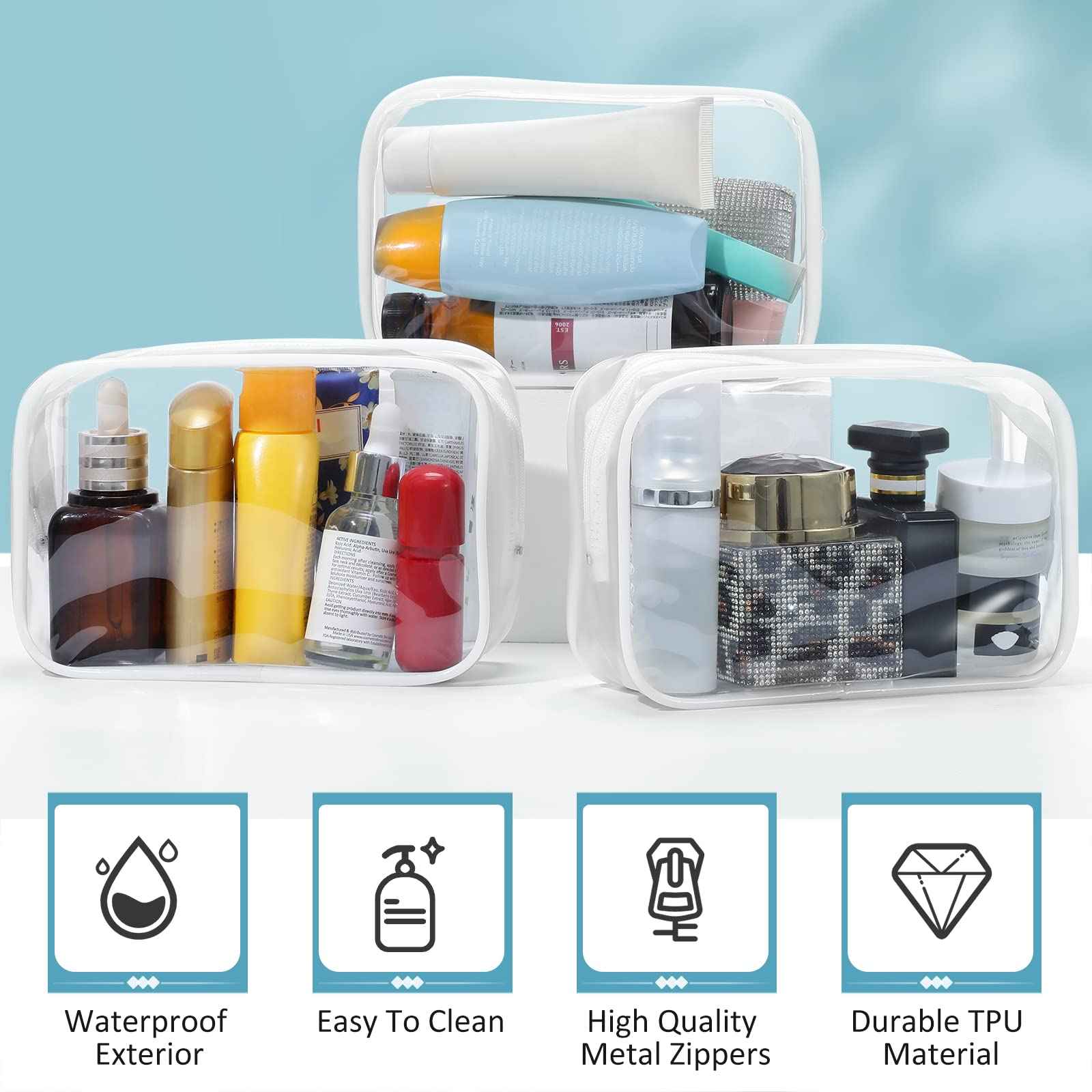 Weewooday 12 Pieces Clear Makeup Bags Cosmetic Storage Bags PVC Zipper Pouches Travel Waterproof Makeup Plastic Case for Women Organizing Toiletries Traveling Bathroom(Medium,White)