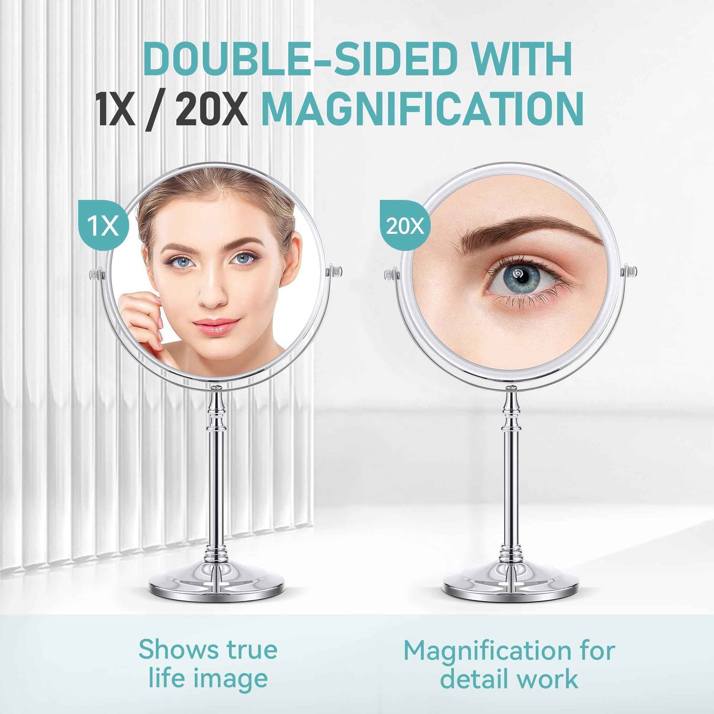MIYADIVA Magnifying Mirror 20x, Double Sided 1X & 20X Magnifying Mirror on Stand, Large Tabletop Magnified Vanity Mirror, Magnified Mirrors with 360°Rotation for Bathroom or Bedroom,8 Inches