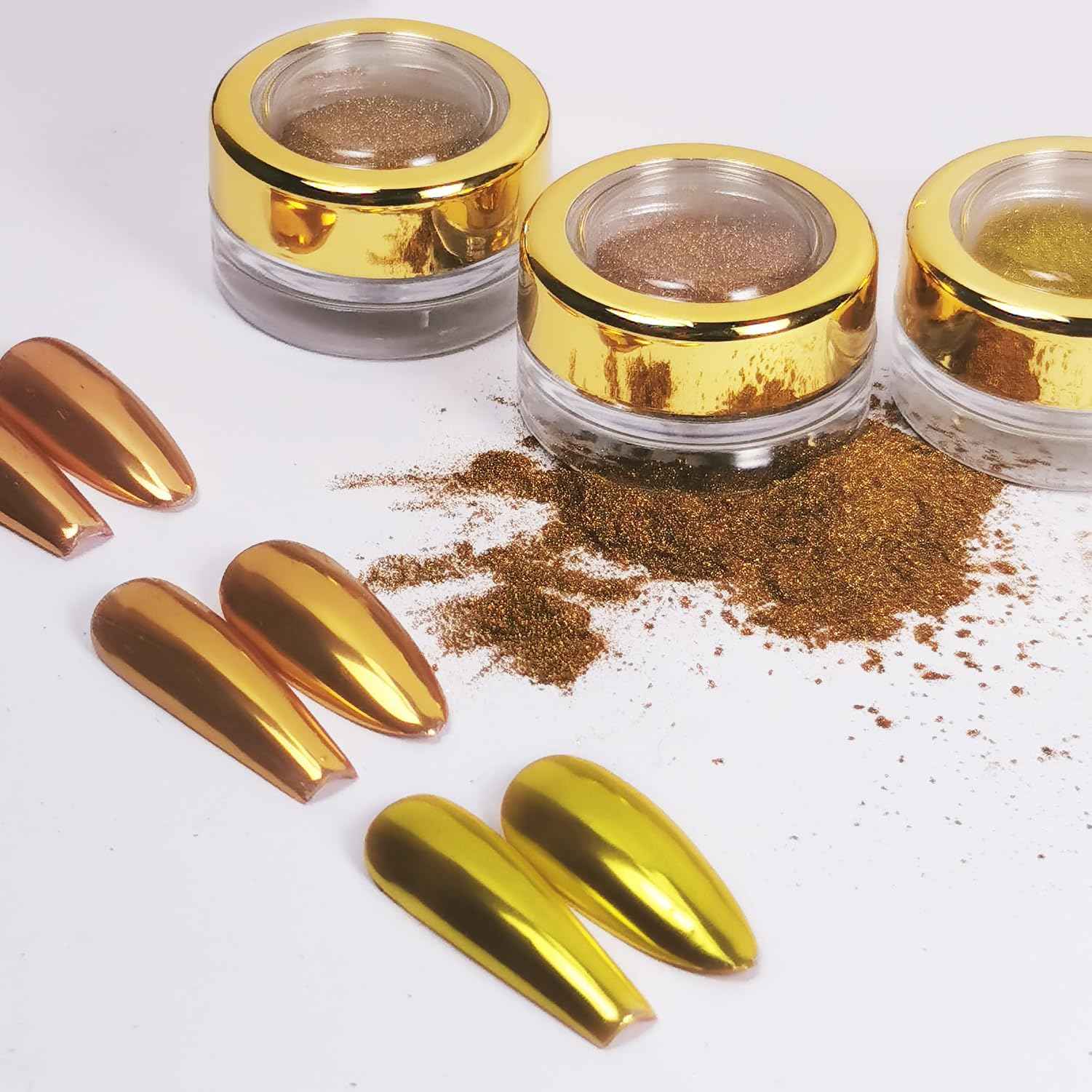 Mirror Chrome Powder Kit Holographic Metallic Gold Chrome Powder for Nails Dust Sequins UV Gel Pigment Decoration Gold Chrome Nail Powder Kit Yellow