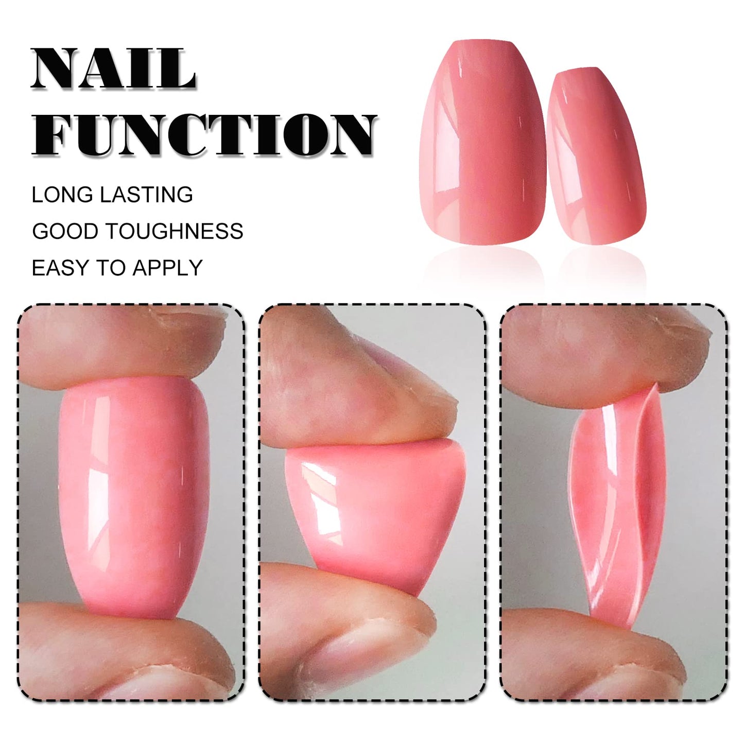 LoveOurHome 240pc Medium Press on Nails Coffin Fake Nails Acryic Nails Press ons Nail Short Ballerina False Nail Pink Full Cover Artificial Fingernails Tabs Glue on Coffin Nails for Women Girls