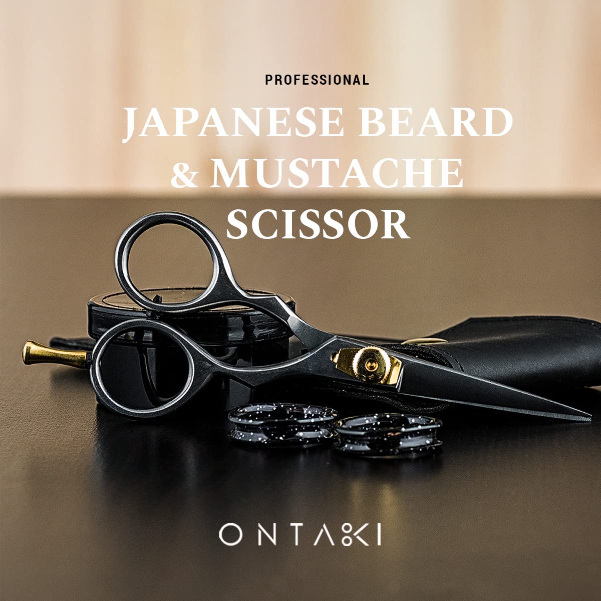 ONTAKI Premium Hand Forged Mustache Scissors 5.5" - Barber Salon Japanese Steel Scissors - Beard Mustache Hair Shears Bangs Haircuts - Beard Scissors for Men Hair Trimming Scissors - Rest Hook Silver