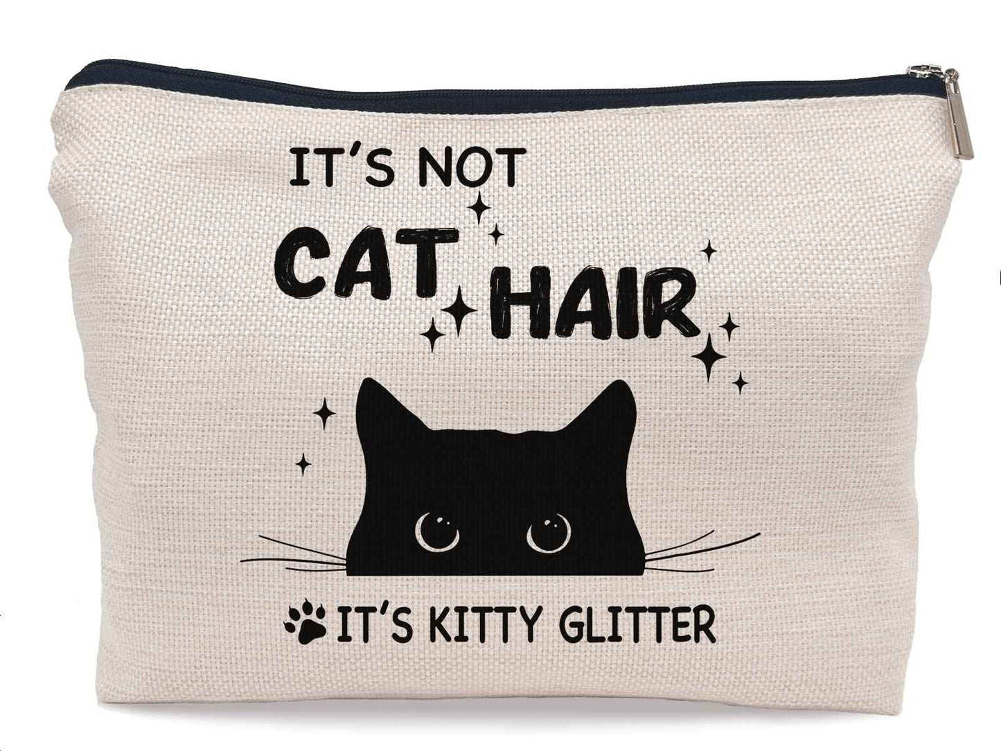 Lacosu It's Not Cat Hair It's Kitty Glitter Funny Black Cat Makeup Bag Make up Cosmetic Bag Small Zipper Pouch,Birthday Gifts for Cat Lovers Women Sister Daughter