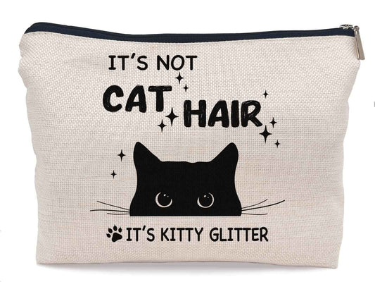 Lacosu It's Not Cat Hair It's Kitty Glitter Funny Black Cat Makeup Bag Make up Cosmetic Bag Small Zipper Pouch,Birthday Gifts for Cat Lovers Women Sister Daughter