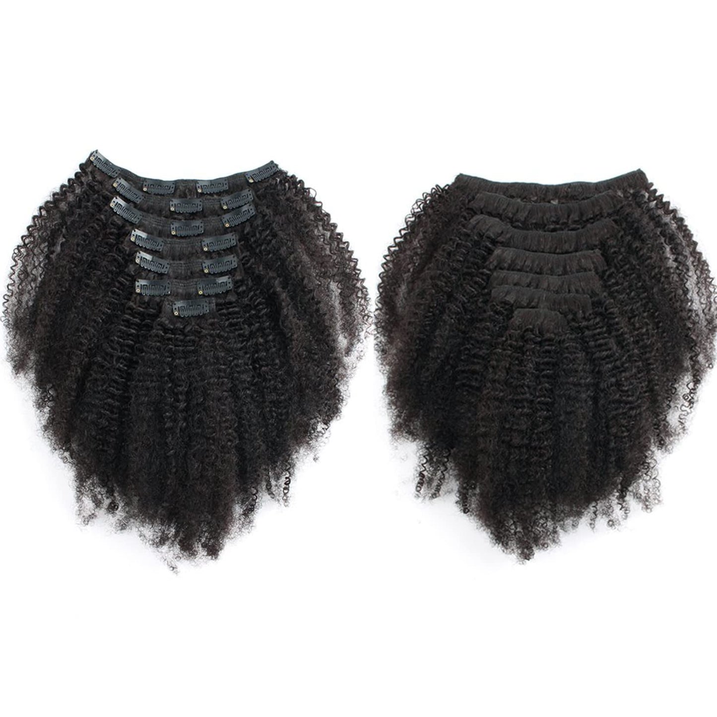 oylove Kabadu Brazilian Afro Kinky Curly Clip In Human Hair For Black Women Hair Extension 8pcs 120g/set 4B 4C Virgin Human Hair Clip Ins for African American Natural Black Color 12 Inch