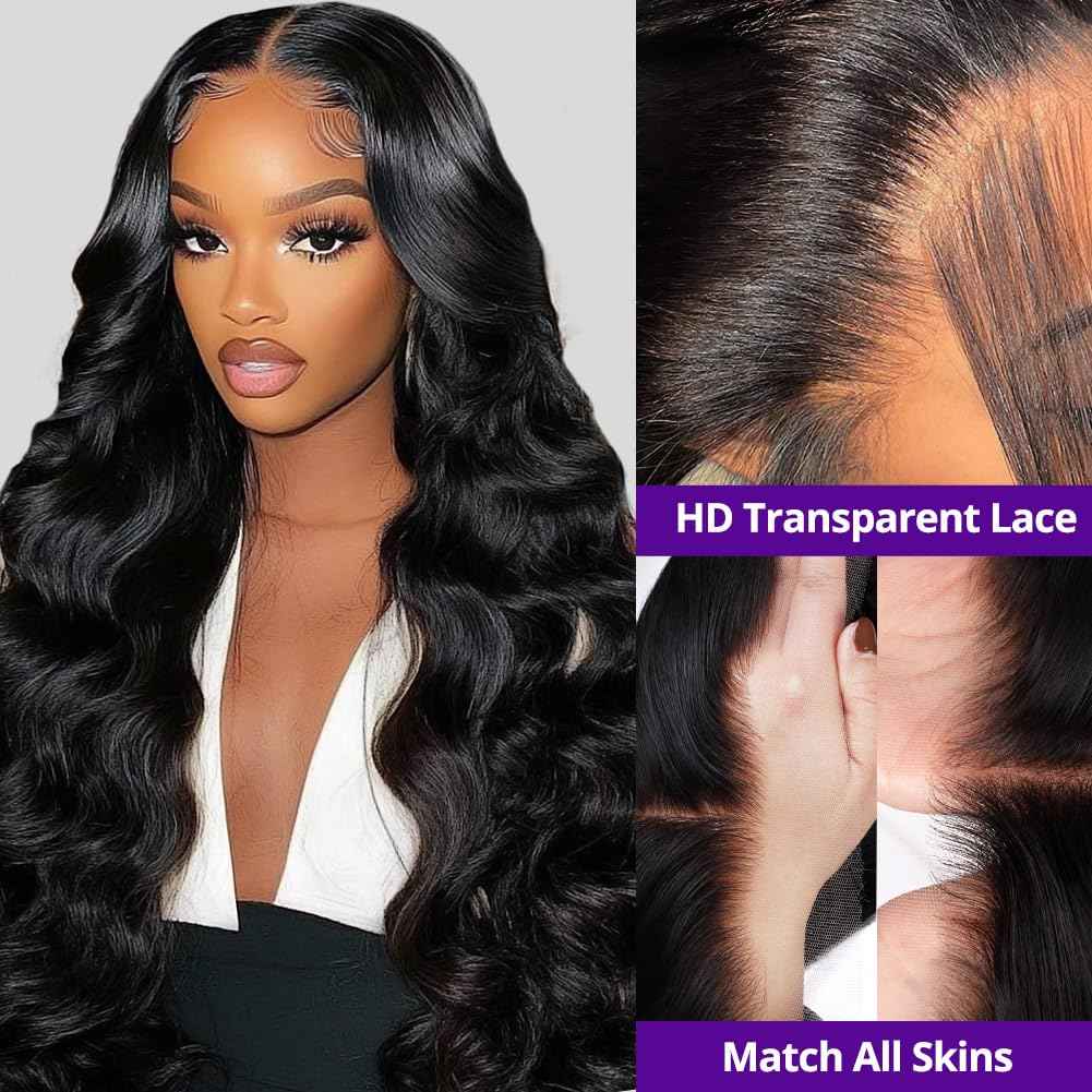 13x4 Lace Frontal Closure Body Wave Ear To Ear HD Lace Frontal Pre Plucked With Baby Hair Free Part 150% Density 12a Unprocessed Virgin Human Hair Invisible Lace Frontal Closure Natural Black 14 Inch
