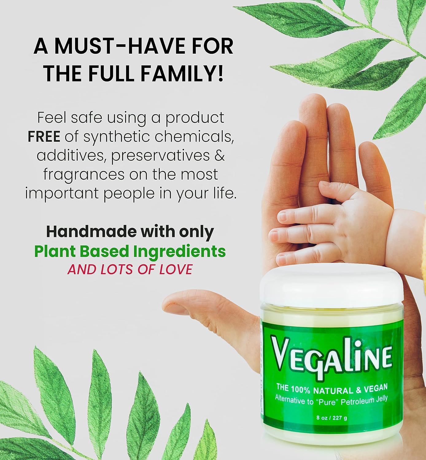 Vegaline - 100% Natural, Vegan & Hypoallergenic Alternative to Petroleum Jelly - Lips, Hands, Baby, Makeup Remover and More (4 oz)