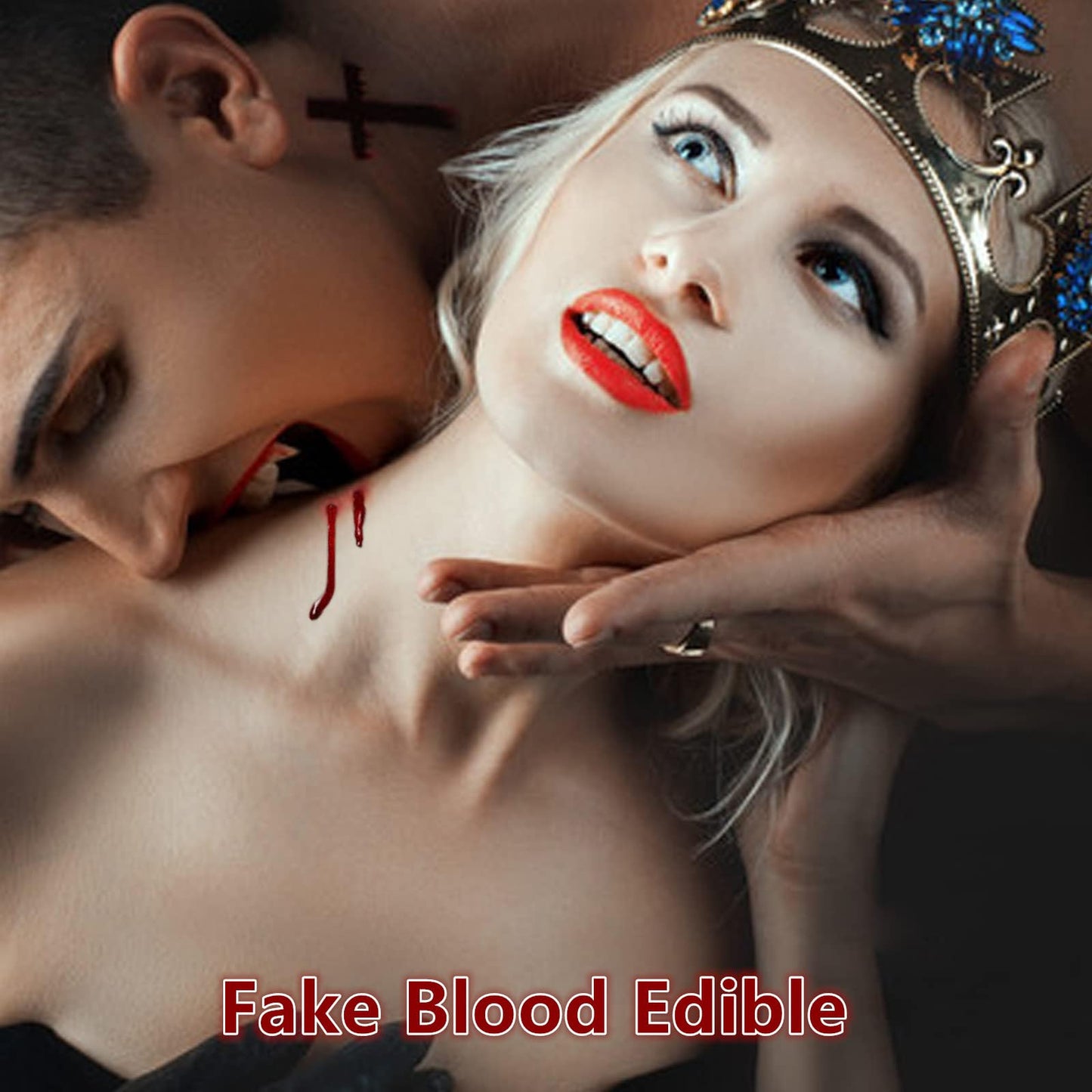 Go Ho Dripping Fake Blood Washable(0.27 oz),Edible Fake Blood Realistic Effect Sticky Vampire Blood Makeup for Eyes Drips Teeths Mouth Nose Bleeds,Halloween Cosplay SFX Zombie Vampire Makeup,Bright