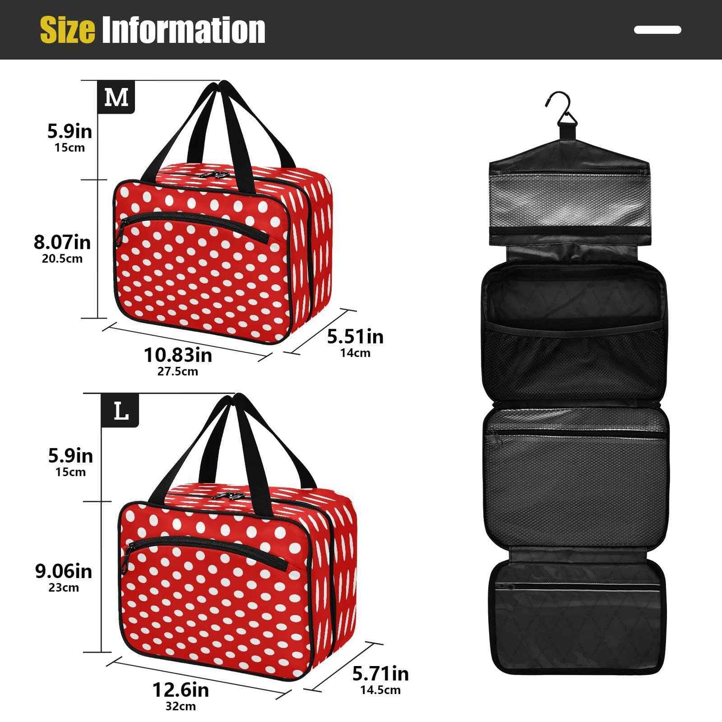 ALAZA Red Polka Dot Toiletry Bag Men and Women Travel Hanging Makeup Cosmetic Bag Toiletries Accessories L