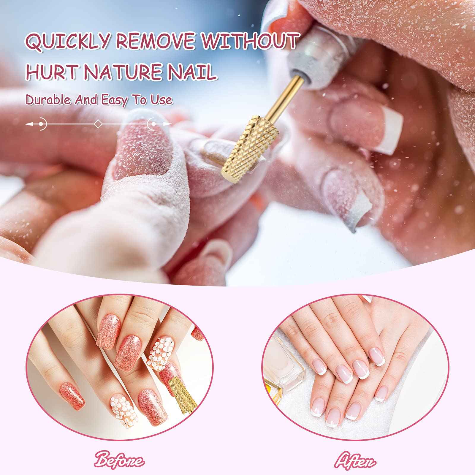 Honoson 10 Pcs Nail Drill Bits Set, 3/32 Inch Cuticle Tungsten Carbide Bits for Nail Tech, File Remove Acrylic Gel Polish, Manicure Pedicure Tools for Salon Home Supplies(Gold)