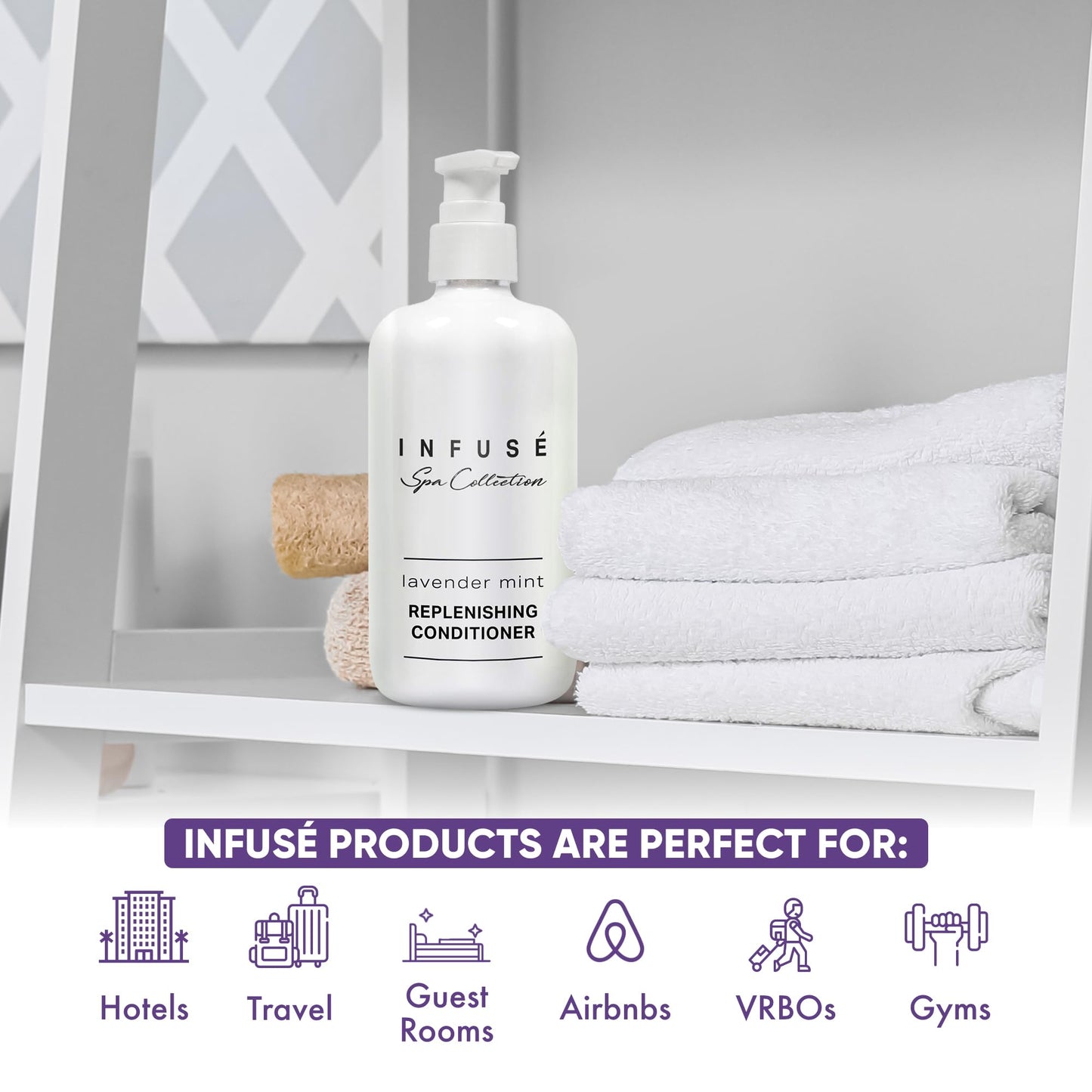 Terra Pure Infuse Lavender Mint Conditioner Bulk Set | Spa Collection | Hotel Amenities in Pump Bottle | 10.14 oz.| Quarter Pallet (40 cases with 12 units each - 480 pieces)