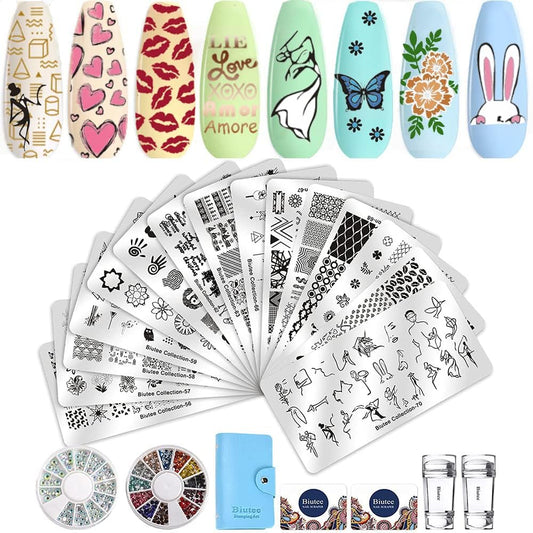 Biutee Christmas Nail Stamp Plate Kit Jelly Silicone Clear Stamper Nail Art Stamping Plate French Tip Template Nail Rhinestone Decoration Scraper Deer