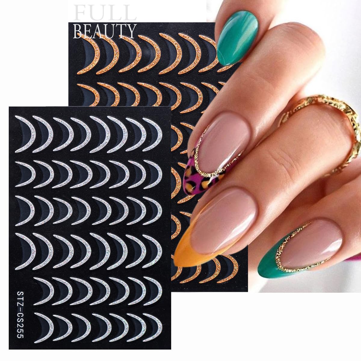 6 Sheets Line Nail Art Stickers Decals - French Black White Line Nail Stickers Self-Adhesive 3D Smile Wave Line Shape Designs Nail Art Supplies Sticker for Nail Art Decorations