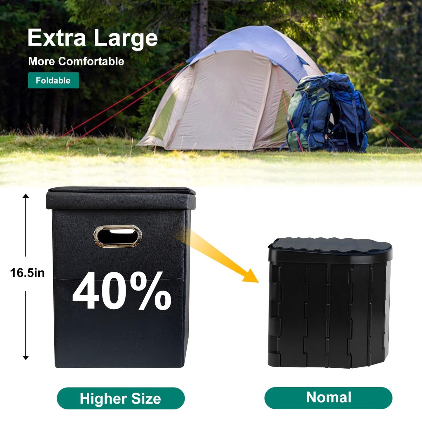 Ann Katy Upgrade XL Portable Toilet for Adults, Extra Large Portable Travel Floding Toilet, Camping Tall Toilets with Lid for Adults and Kids Compact Potty for Car,Hiking,Beach -Leather,Density board