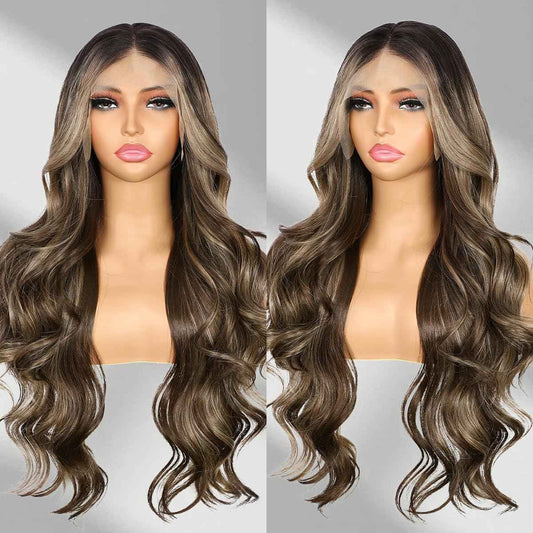 BABEHERS Brown Lace Front Wig for Women 13x4 Highlight synthetic Wig Pre-plucked Body Wave Long Wavy 150% Density Heat Resistant Hair for Daily Party Use 26 Inch