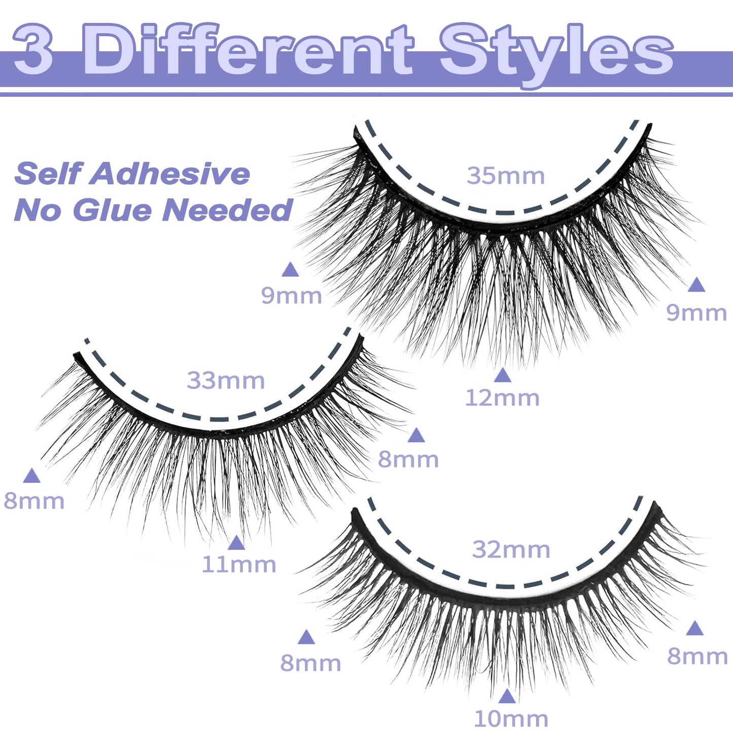 6Pcs Self adhesive eyelashes,False Eyelashes Natural Look,reusable adhesive eyelashes,reusable self adhesive eyelashes-Waterproof wispy lashes with Tweezers - No Glue Needed! Gift for Beginners!