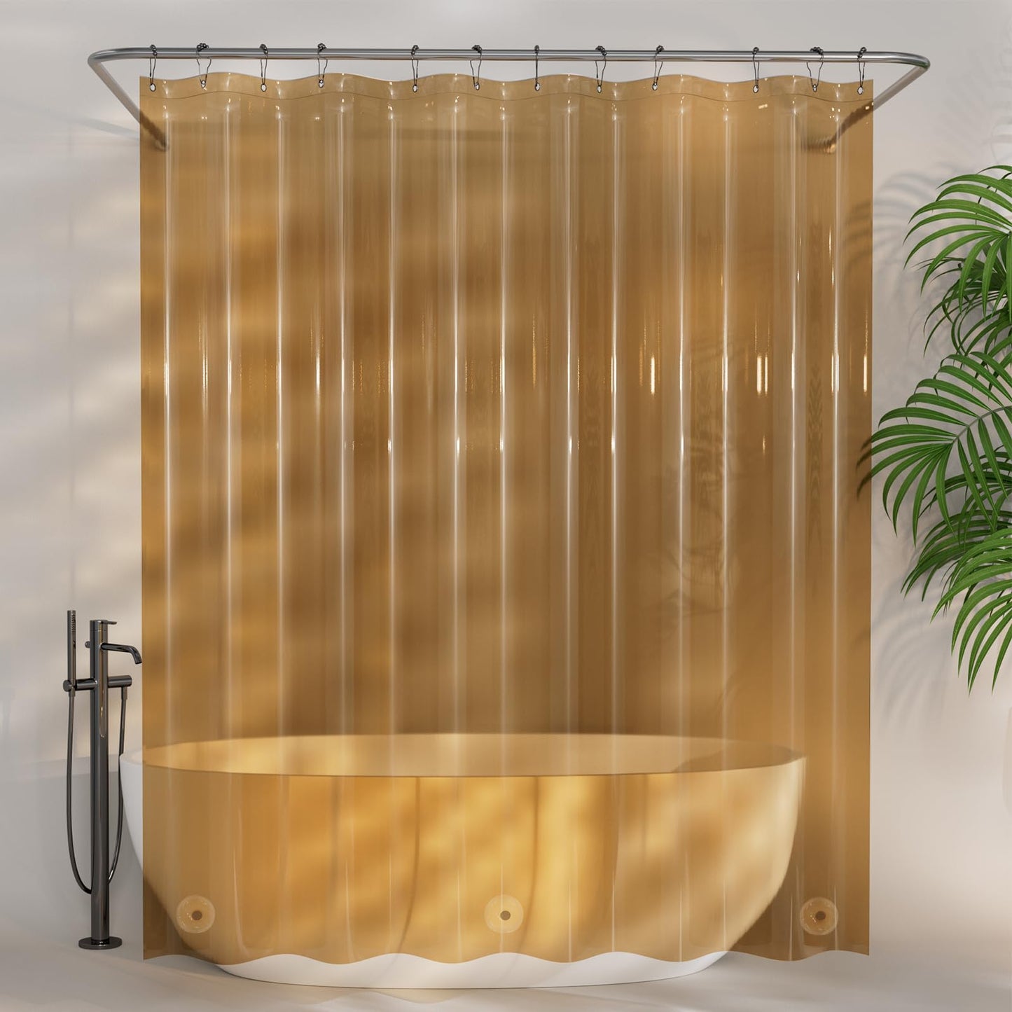 Titanker Shower Curtain Liner, Plastic Shower Liner PEVA 72 x 72 Lightweight Waterproof Shower Curtains for Bathroom with Magnets and Grommets, Clear Amber