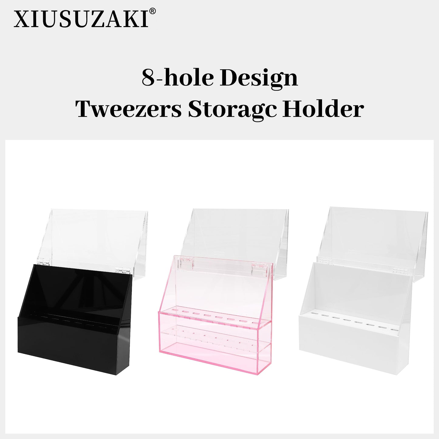 XIUSUZAKI Tweezers Storage Box 8 Holes Holder Lash Tweezers Storage for Eyelash Extensions Eyelash Professional(White,Only the Box)