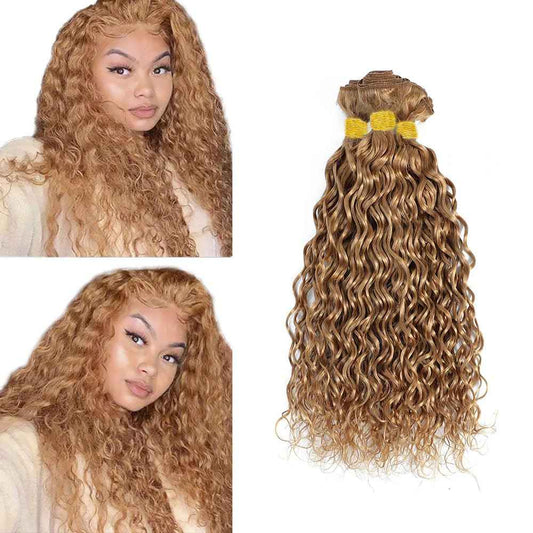 Honey Blonde Human Hair Bundles Color 27 Water Wave Bundles Human Hair Brazilian Unprocessed Virgin Hair 3 Bundles 12 14 16 Inch Honey Blonde Water Wave Bundles