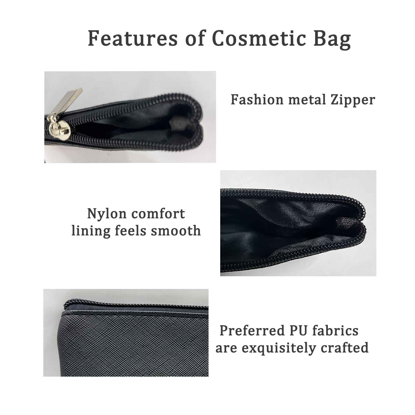HUTUYIYI Small Makeup Bag for Purse, Travel Makeup Bag with Zipper, Pu Leather Makeup Pouch, Cosmetic Bags for Women,Travel Make Up Bag (1, Black)