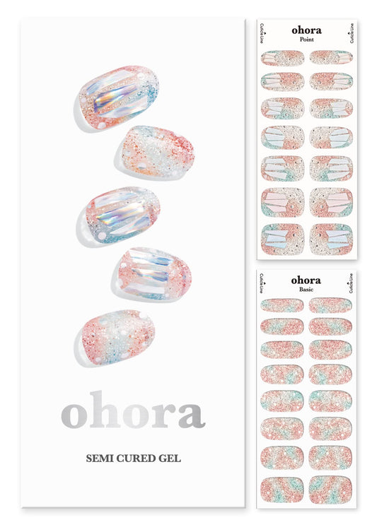 ohora Semi Cured Gel Nail Strips (N Newtro no.1) - White, Metallic, Works with UV/LED Lamps, Salon-Quality, Long Lasting, Easy to Apply & Remove - Includes 2 Prep Pads, Nail File & Wooden Stick