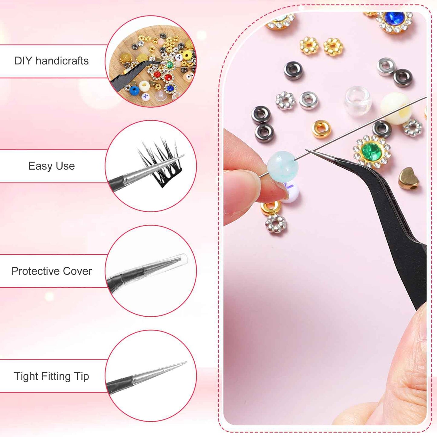 10 Pieces Tweezers for Crafting Stainless Steel Curved Pointed Tweezers Precision Tweezer with Protective Cover for Eyelash Extensions Stickers Rhinestones Crafts (Black)