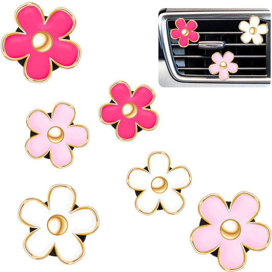 Frienda 6 Pcs Daisy Flower Air Vent Clip Air Freshener Outlet Clip Car Air Conditioning Clip Charm Car Inter Decor(Red, Pink, White, 3 cm, 3.3 cm)