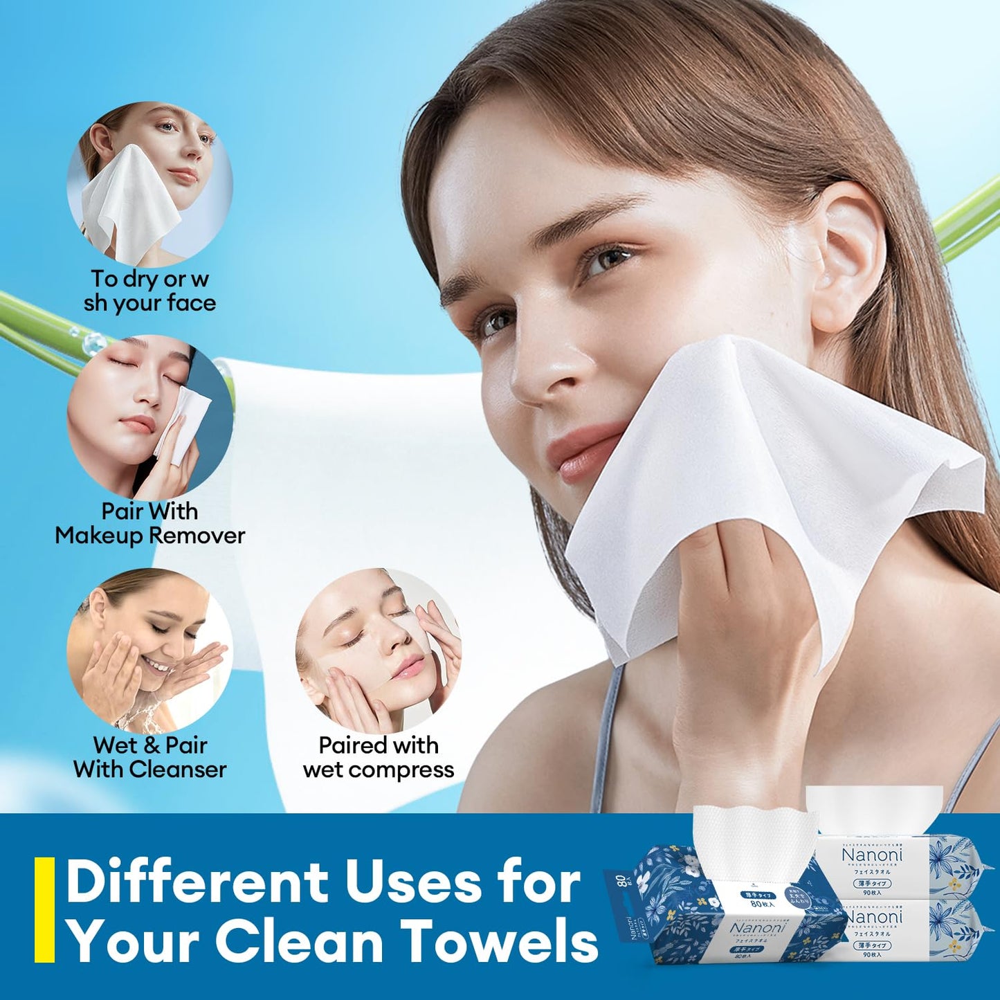 ISDG Disposable Face Towel, Ultra Soft Cotton Facial Dry Wipes Face Tissue, Multi-Purpose for Skin Care, Makeup Remover Dry Wipes and Facial Cleansing