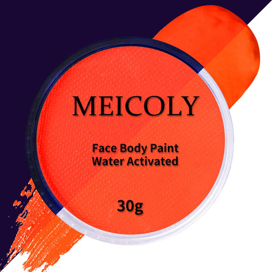 MEICOLY Neon Orange Face Paint,Water Activated Face Paint,Glow in The Dark Full Body Paint,Washable Non-toxic Fluorescent Single Color Body Paint,1.05oz,Neon Orange/UV Orange