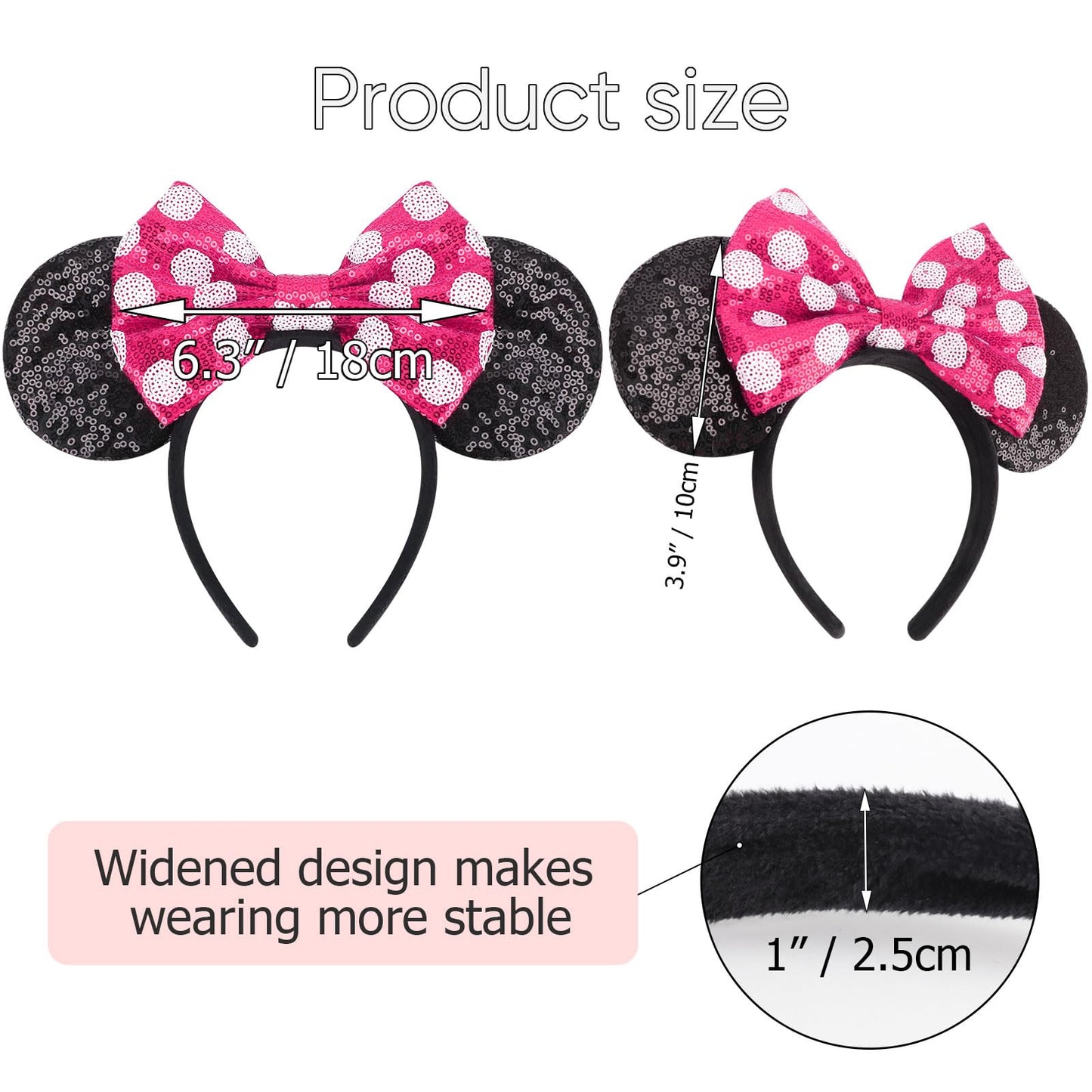 AQOKKA 1 Pcs Mouse Ears Headbands with Bow for Birthday Party, Hair Hoop Party Decoration Cosplay Costume Hair Accessories for Women & Girls