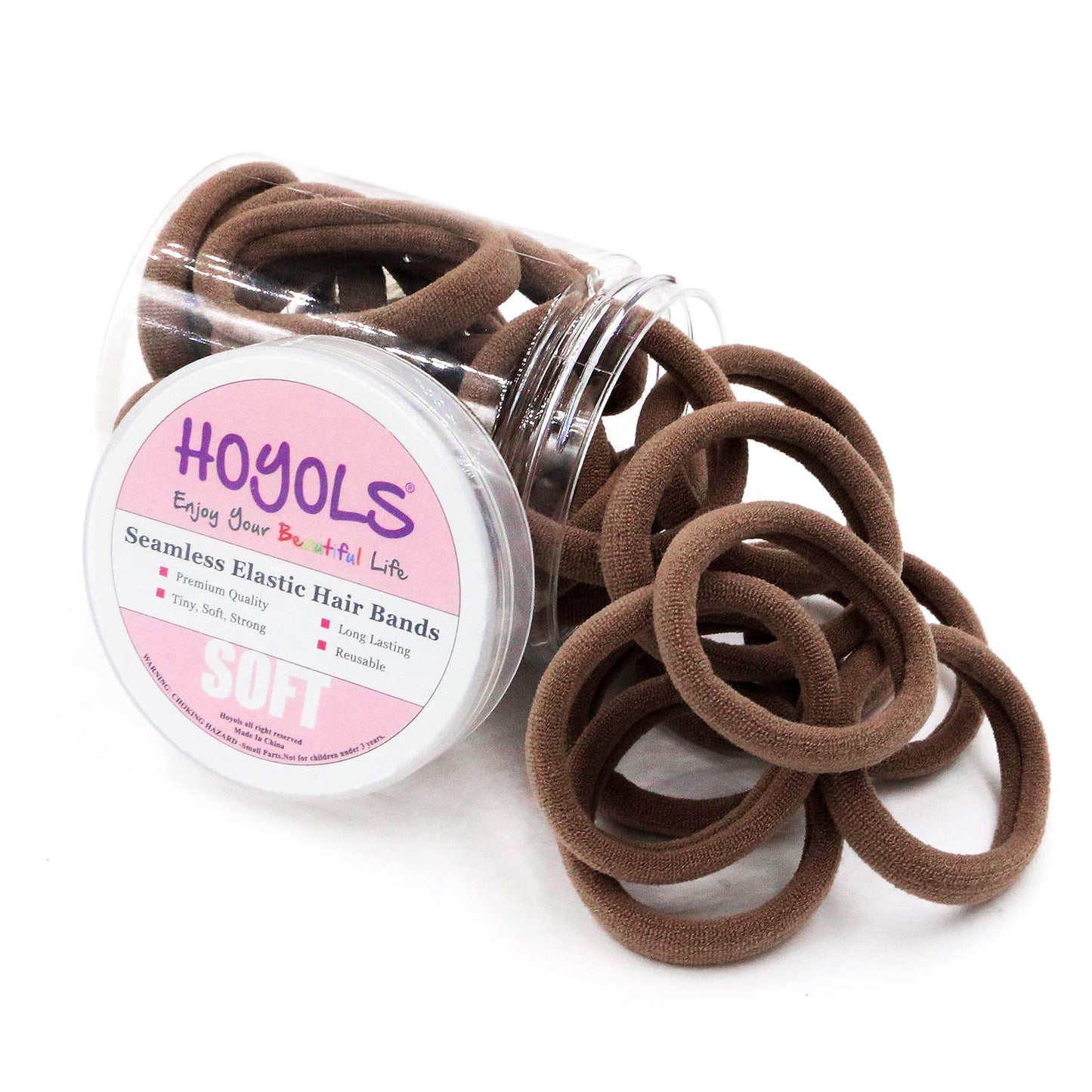 HOYOLS Soft & Stretch 1.6 Inch Elastic Hair Ties Large Hair Bands Nylon Fabric Ponytail Holder for Thick Heavy Curly Hair, No Slip No Damage Seamless Scrunchies Headbands 50 Pcs (Sparkling Amber)