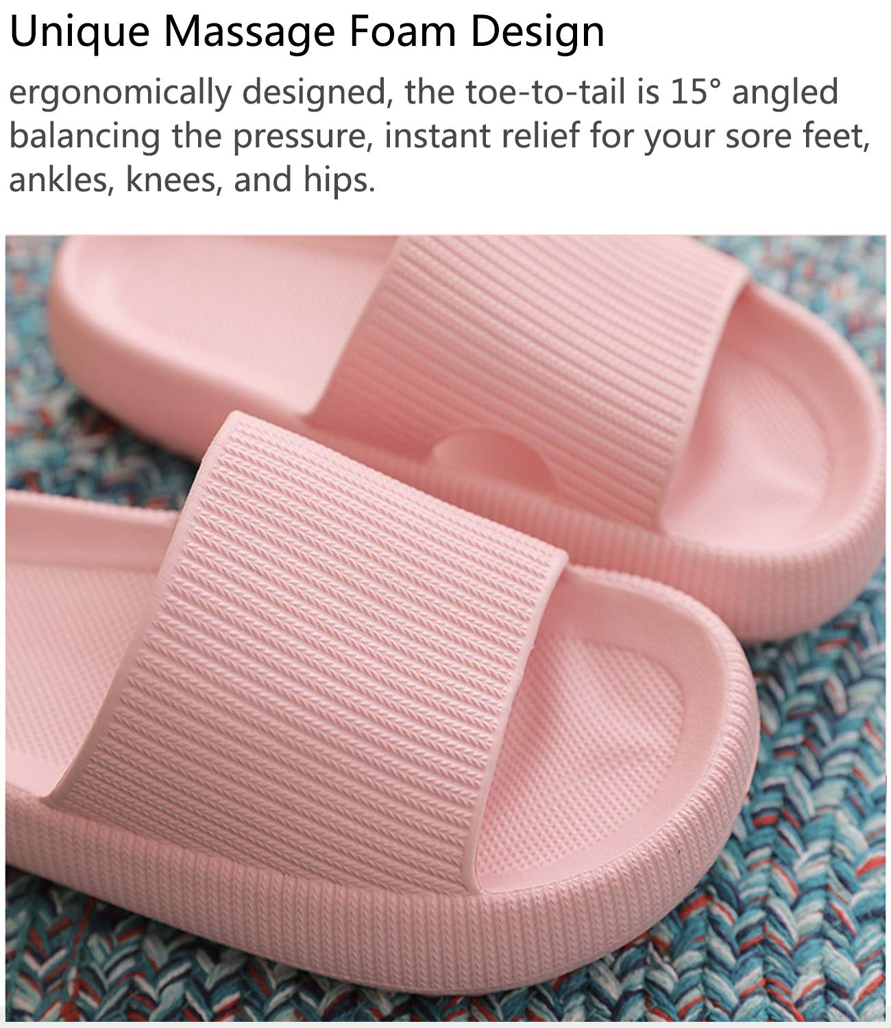 Pillow Slippers for Women, Non-Slip Massage Foam Shower Bathroom Home Floor Thick Sole Quick Drying Cloud Cushion Womens Mens Sandals, Soft Comfortable Platform Open Toe Shoes (Pink, Eur36/37)