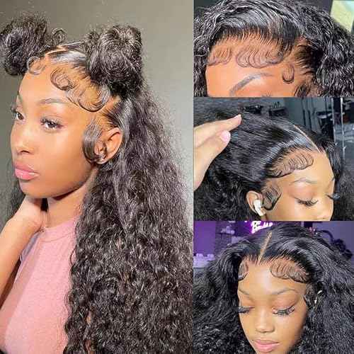 Edwad 13x4 Lace Front Wigs Human Hair Pre Plucked 22 Inch 180 Density, Brazilian Wet and Wavy Human Hair Wigs for Black Women-Glueless Curly Lace Frontal Wig Natural Color