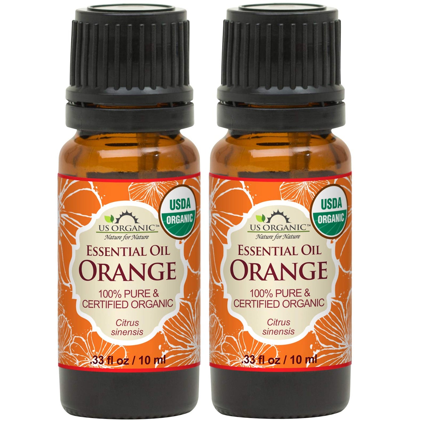 US Organic 100% Pure Sweet Orange Essential Oil - USDA Certified Organic - 10 ml Pack of 2 - w/Improved caps and droppers (More Size Variations Available)