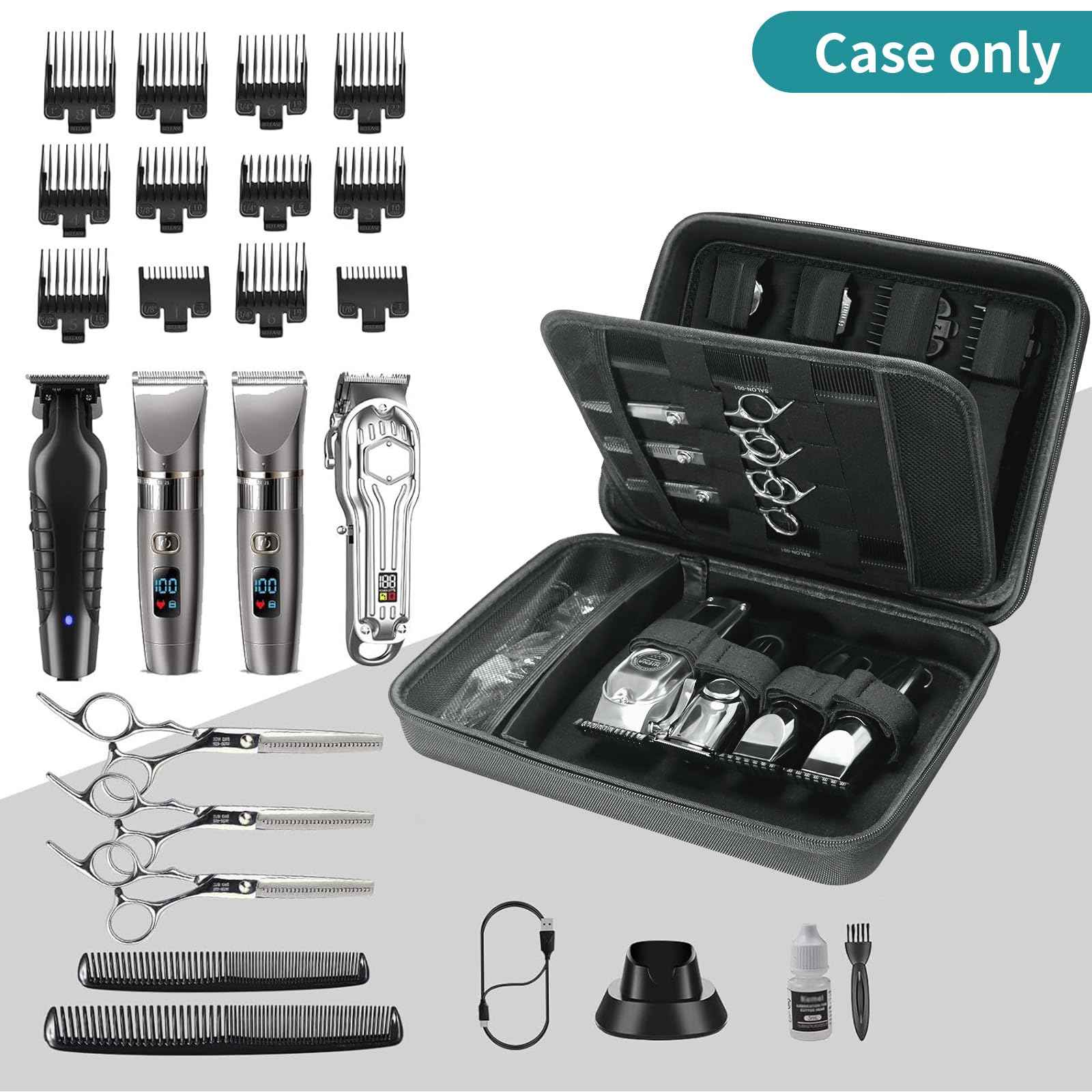 bibuks Professional Barber Clipper Case – Hard EVA Shell Oxford Fabric Travel Organizer for Clippers and Supplies, Portable Barber Storage Bag for Barbers & Stylists (Black)